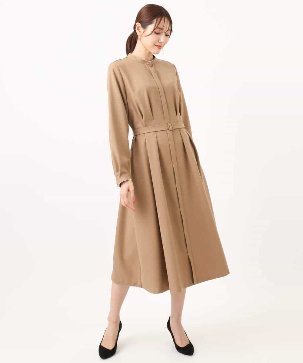 FKEBD57230 MK MICHEL KLEIN(MK ミッシェルクラン) ウエストタックデザインワンピース/洗える キャメル