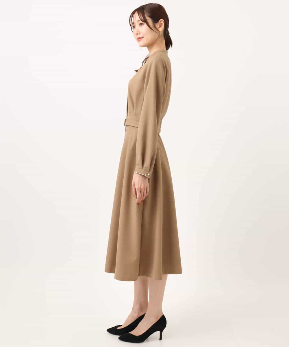 FKEBD57230 MK MICHEL KLEIN(MK ミッシェルクラン) ウエストタックデザインワンピース/洗える キャメル