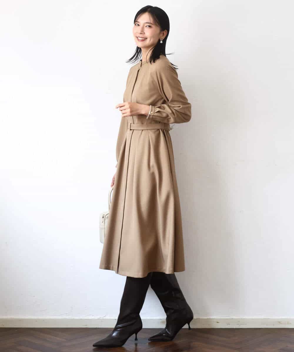 FKEBD57230 MK MICHEL KLEIN(MK ミッシェルクラン) ウエストタックデザインワンピース/洗える キャメル