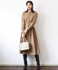 FKEBD57230 MK MICHEL KLEIN(MK ミッシェルクラン) ウエストタックデザインワンピース/洗える キャメル