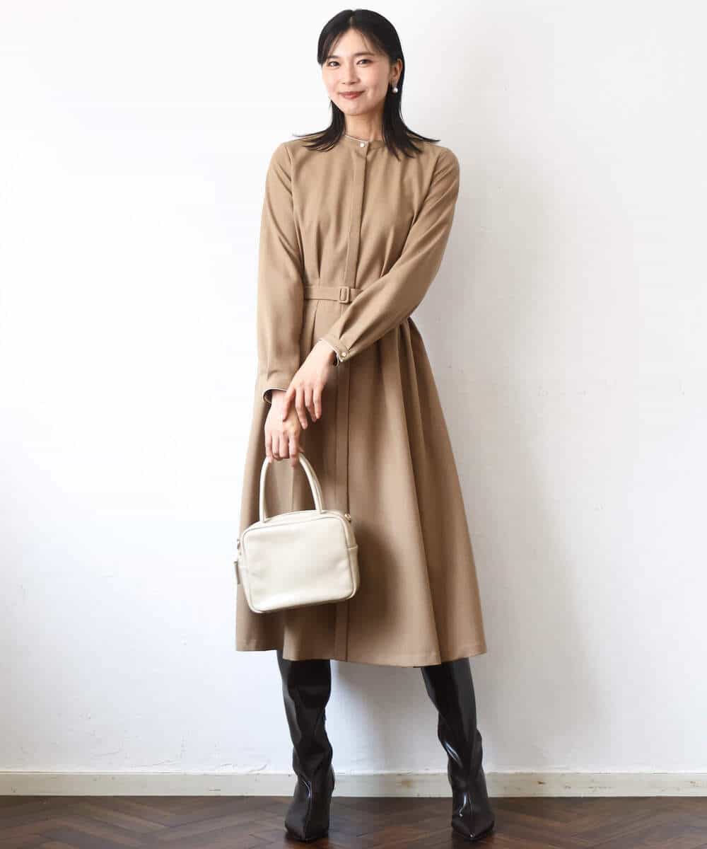 FKEBD57230 MK MICHEL KLEIN(MK ミッシェルクラン) ウエストタックデザインワンピース/洗える キャメル