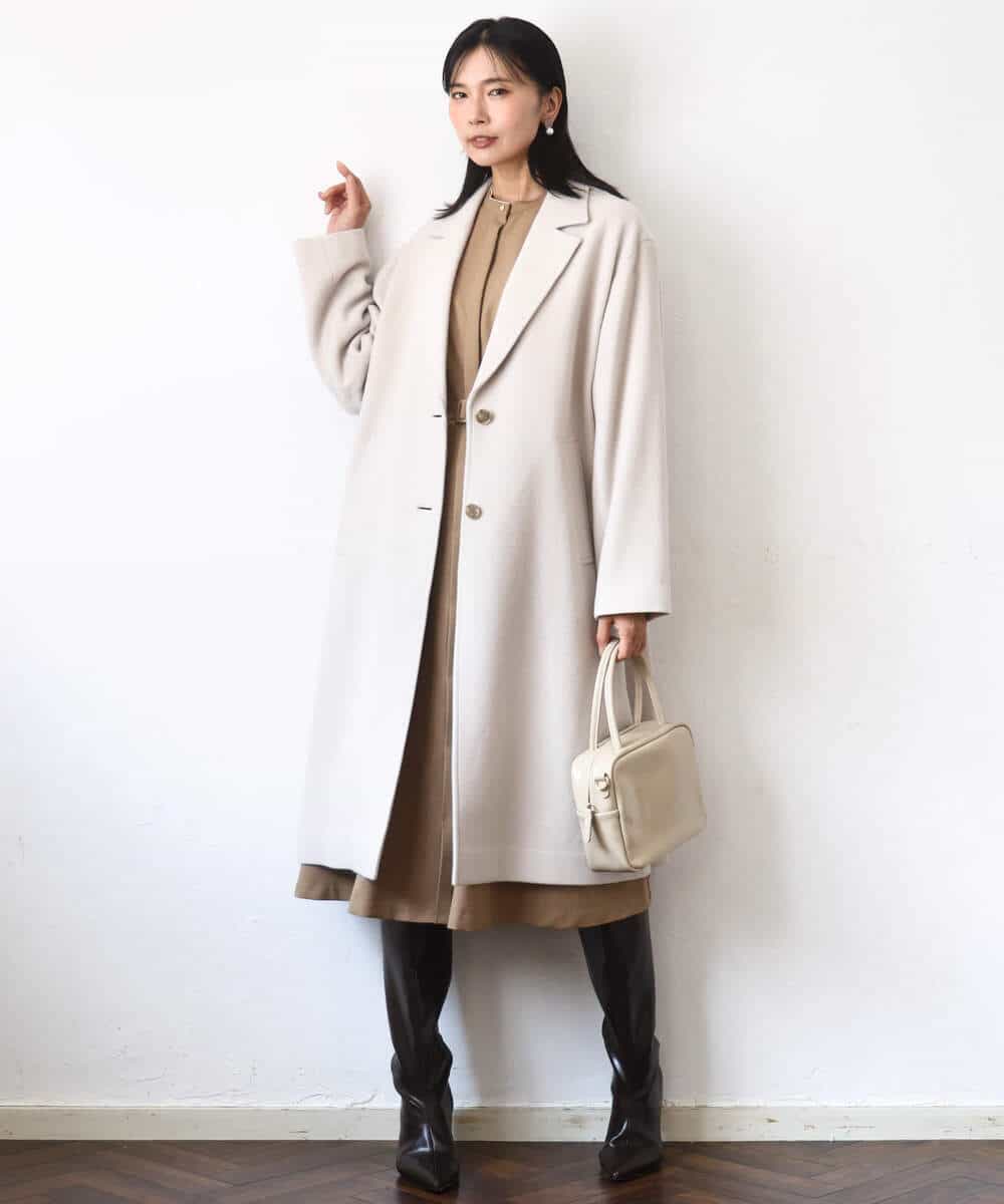 FKEBD57230 MK MICHEL KLEIN(MK ミッシェルクラン) ウエストタックデザインワンピース/洗える キャメル