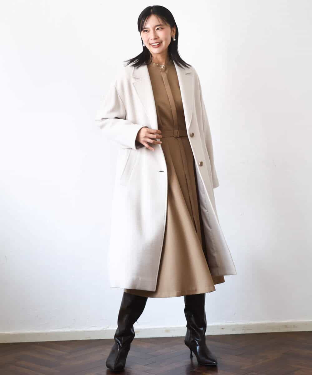 FKEBD57230 MK MICHEL KLEIN(MK ミッシェルクラン) ウエストタックデザインワンピース/洗える キャメル