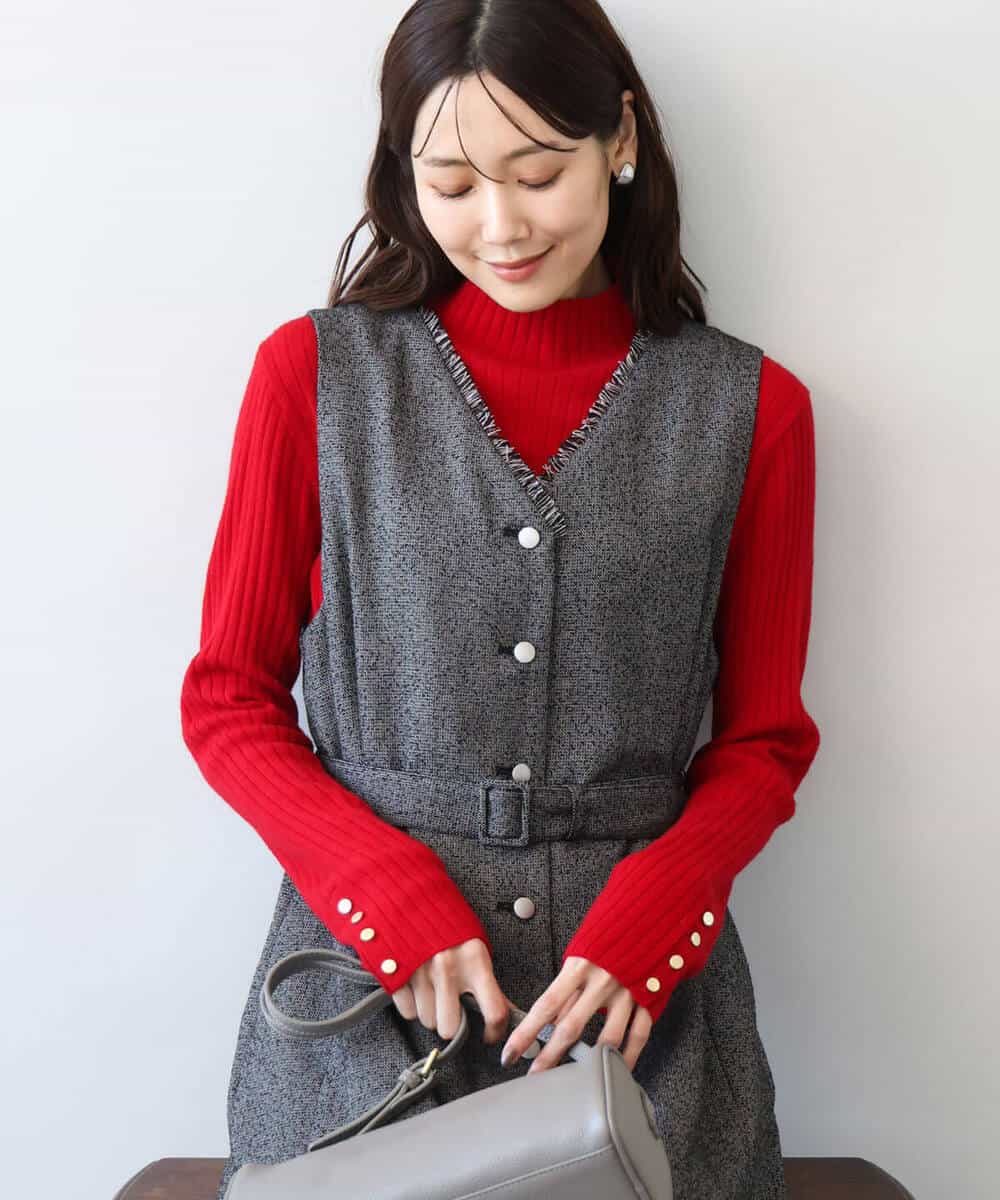 FKEDG72270 MK MICHEL KLEIN(MK ミッシェルクラン) [洗える]ツイードVネックジャンパースカート ブラック