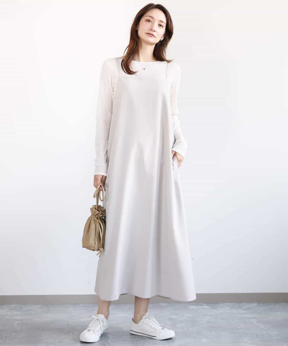 FKEFA30180 MK MICHEL KLEIN(MK ミッシェルクラン) リネンライク 2wayキャミワンピース/洗える グレージュ