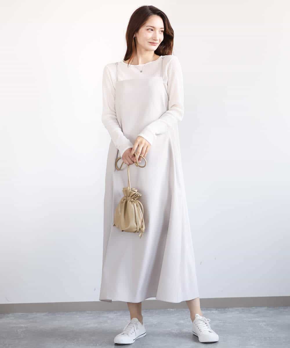 FKEFA30180 MK MICHEL KLEIN(MK ミッシェルクラン) リネンライク 2wayキャミワンピース/洗える グレージュ