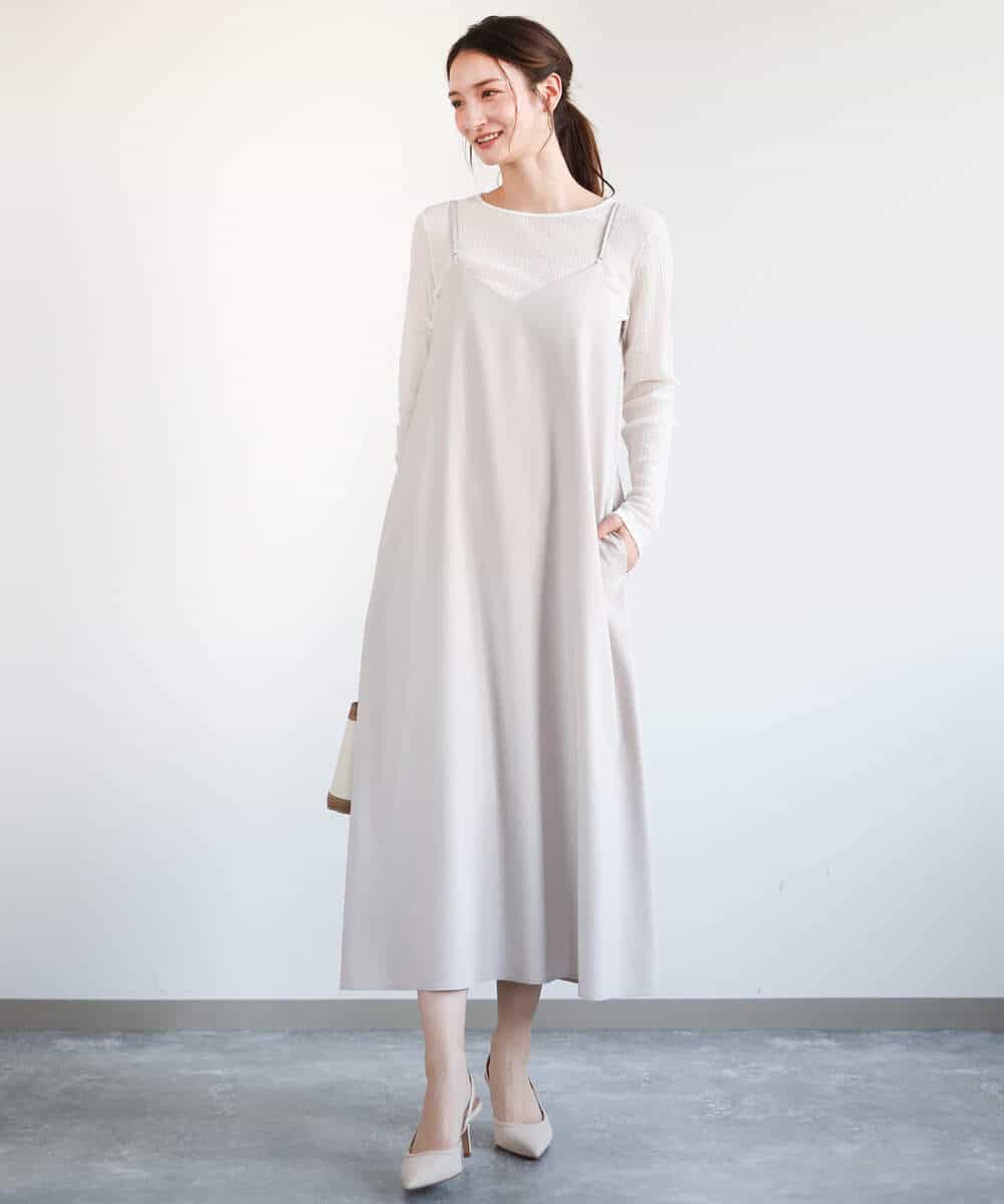 FKEFA30180 MK MICHEL KLEIN(MK ミッシェルクラン) リネンライク 2wayキャミワンピース/洗える グレージュ