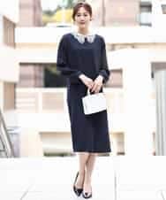 FKEFD13230 MK MICHEL KLEIN(MK ミッシェルクラン) レース衿付きサックワンピース/防シワ/洗える ネイビー