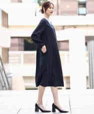 FKEFD13230 MK MICHEL KLEIN(MK ミッシェルクラン) レース衿付きサックワンピース/防シワ/洗える ネイビー