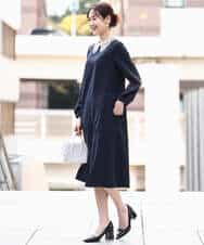 FKEFD13230 MK MICHEL KLEIN(MK ミッシェルクラン) レース衿付きサックワンピース/防シワ/洗える ネイビー