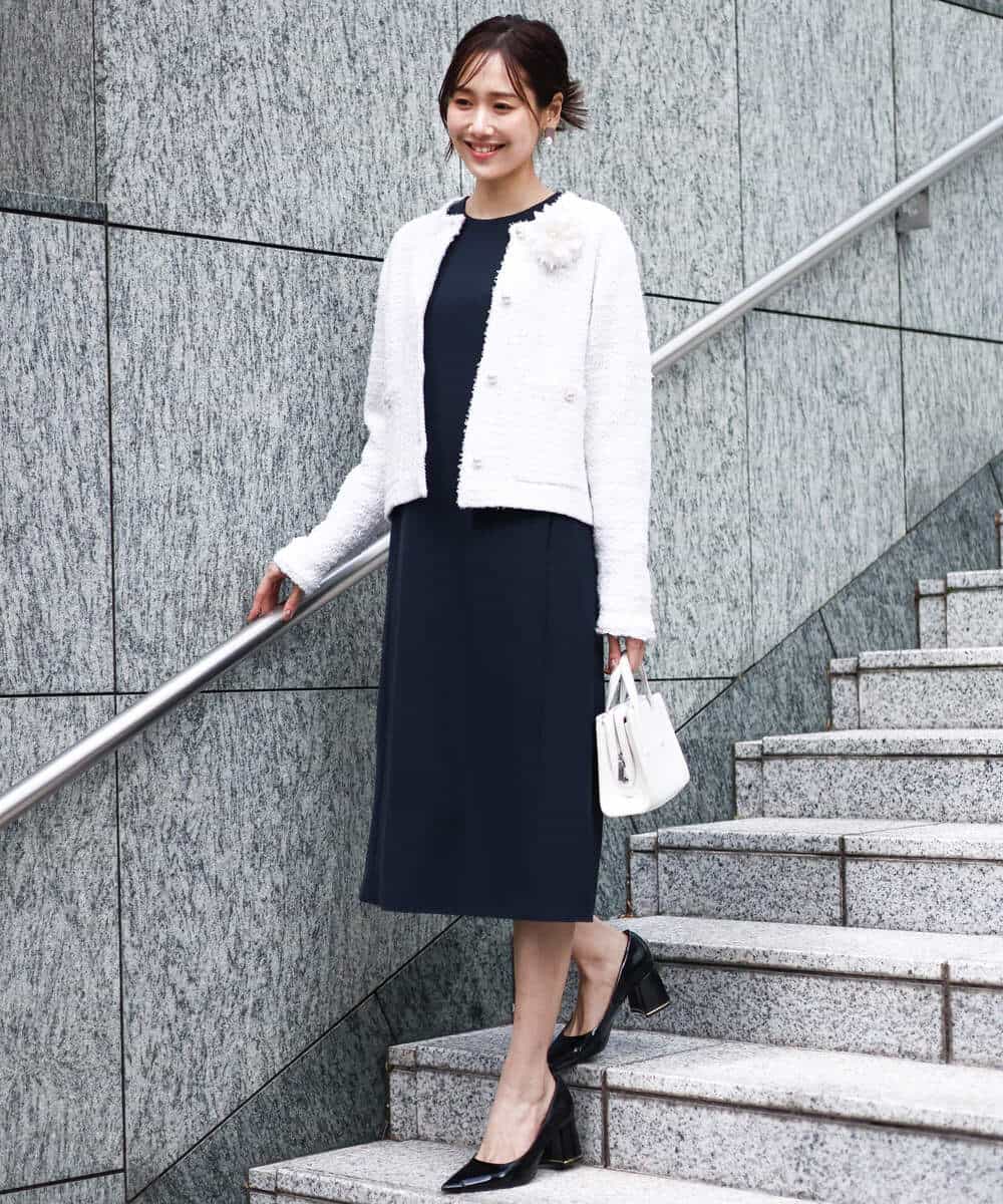 FKEFD13230 MK MICHEL KLEIN(MK ミッシェルクラン) レース衿付きサックワンピース/防シワ/洗える ネイビー