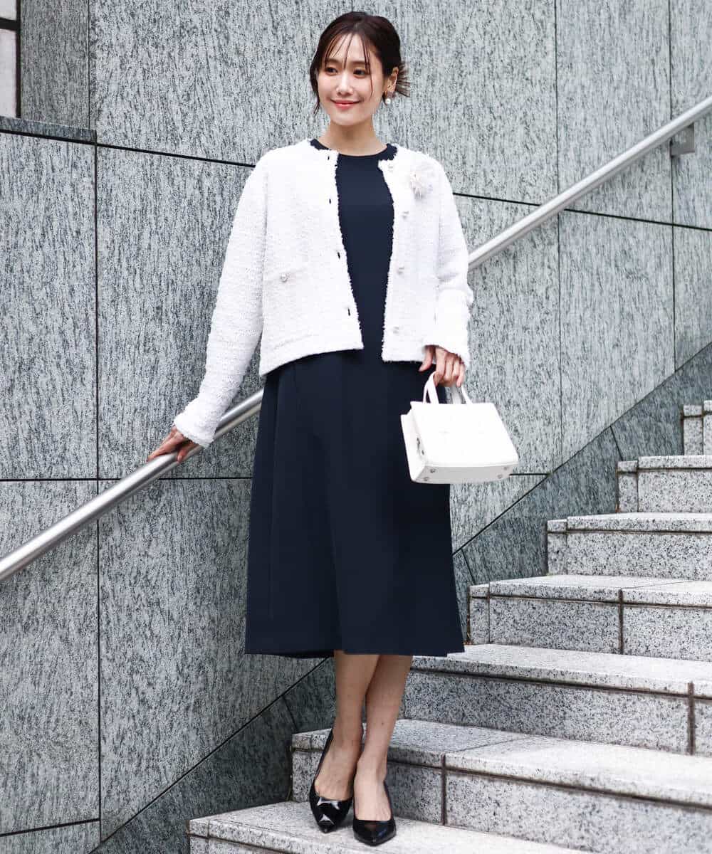 FKEFD13230 MK MICHEL KLEIN(MK ミッシェルクラン) レース衿付きサックワンピース/防シワ/洗える ネイビー