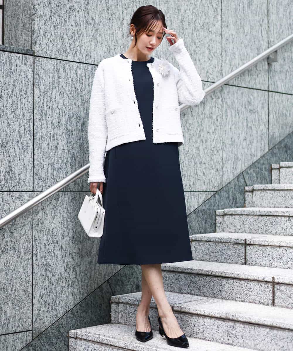 FKEFD13230 MK MICHEL KLEIN(MK ミッシェルクラン) レース衿付きサックワンピース/防シワ/洗える ネイビー