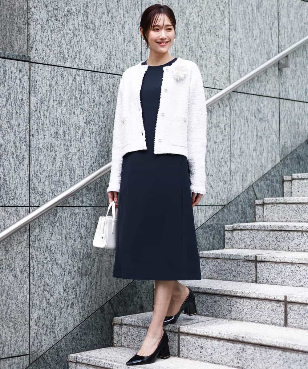 FKEFD13230 MK MICHEL KLEIN(MK ミッシェルクラン) レース衿付きサックワンピース/防シワ/洗える ネイビー