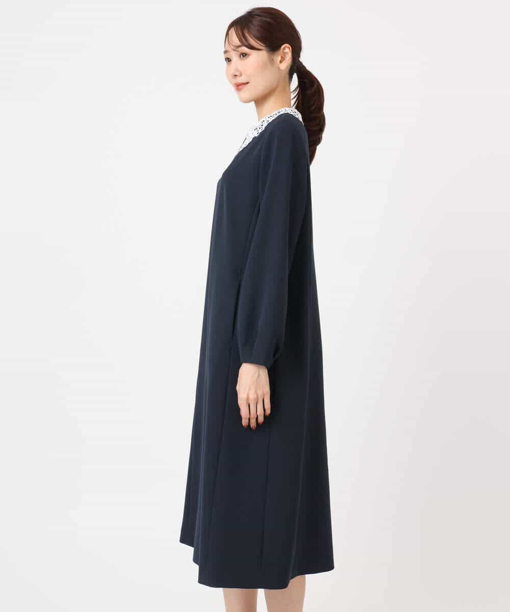 FKEFD13230 MK MICHEL KLEIN(MK ミッシェルクラン) レース衿付きサックワンピース/防シワ/洗える ネイビー