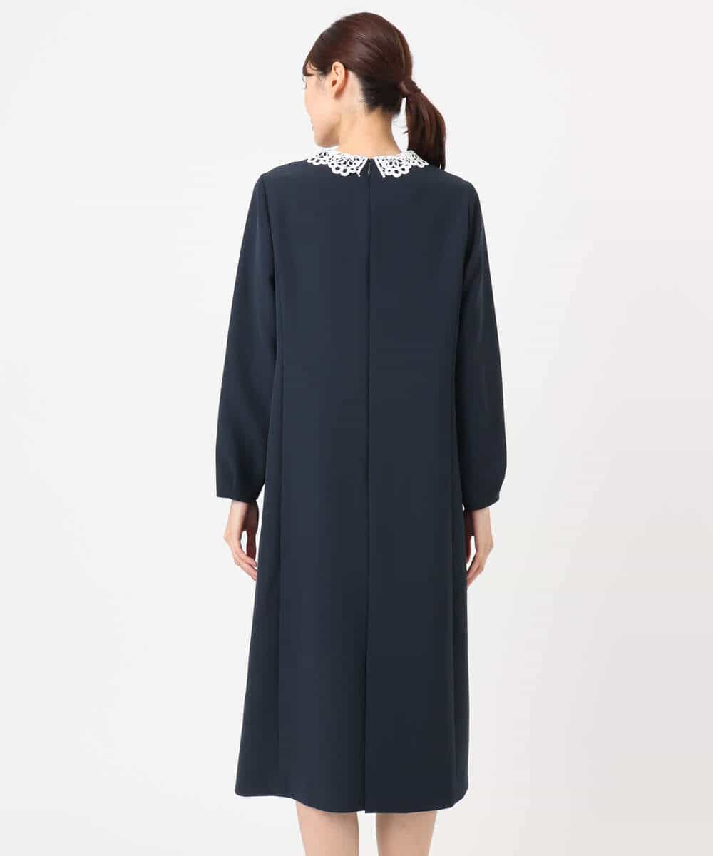 FKEFD13230 MK MICHEL KLEIN(MK ミッシェルクラン) レース衿付きサックワンピース/防シワ/洗える ネイビー