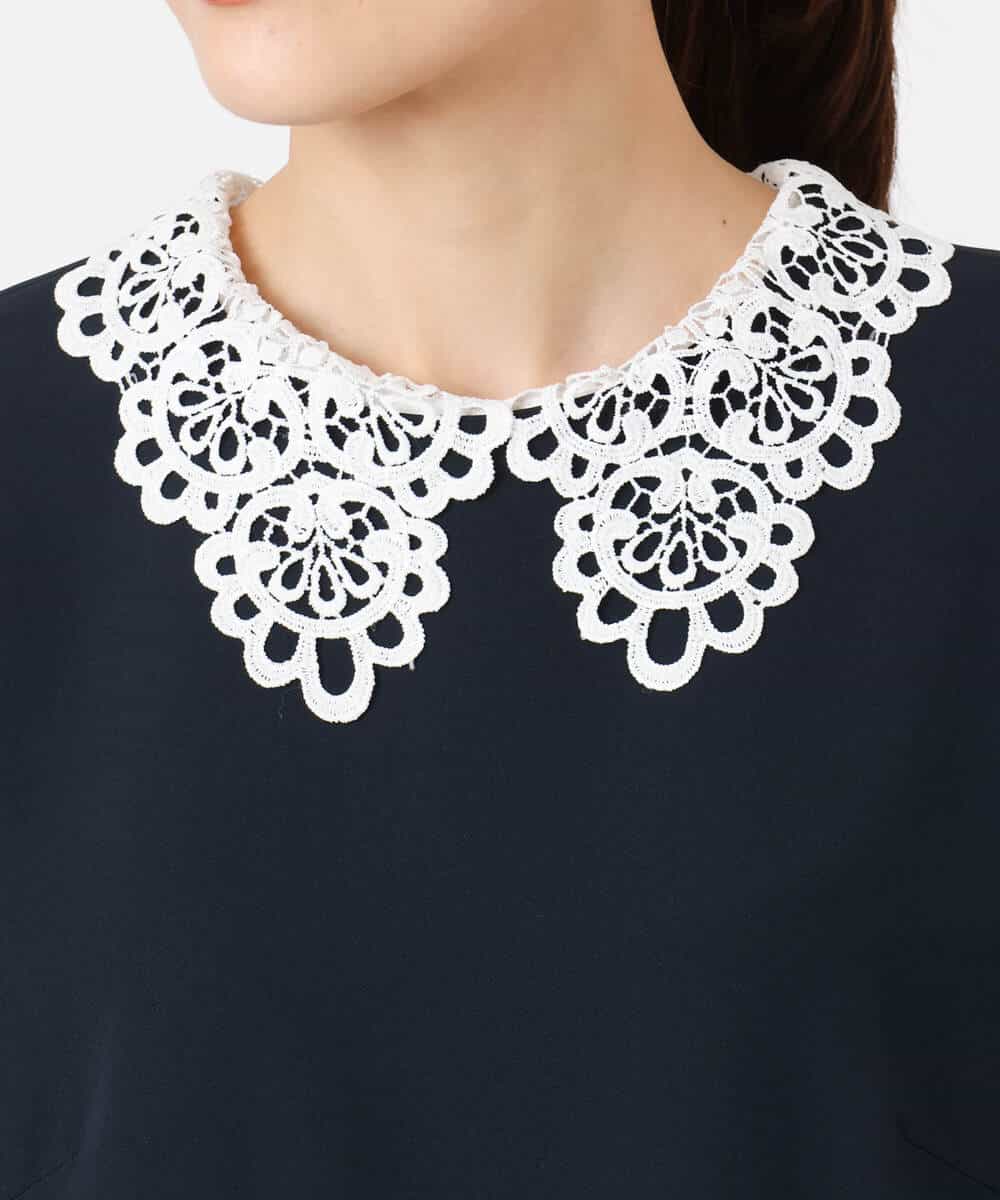 FKEFD13230 MK MICHEL KLEIN(MK ミッシェルクラン) レース衿付きサックワンピース/防シワ/洗える ネイビー