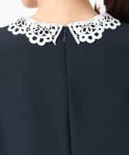 FKEFD13230 MK MICHEL KLEIN(MK ミッシェルクラン) レース衿付きサックワンピース/防シワ/洗える ネイビー