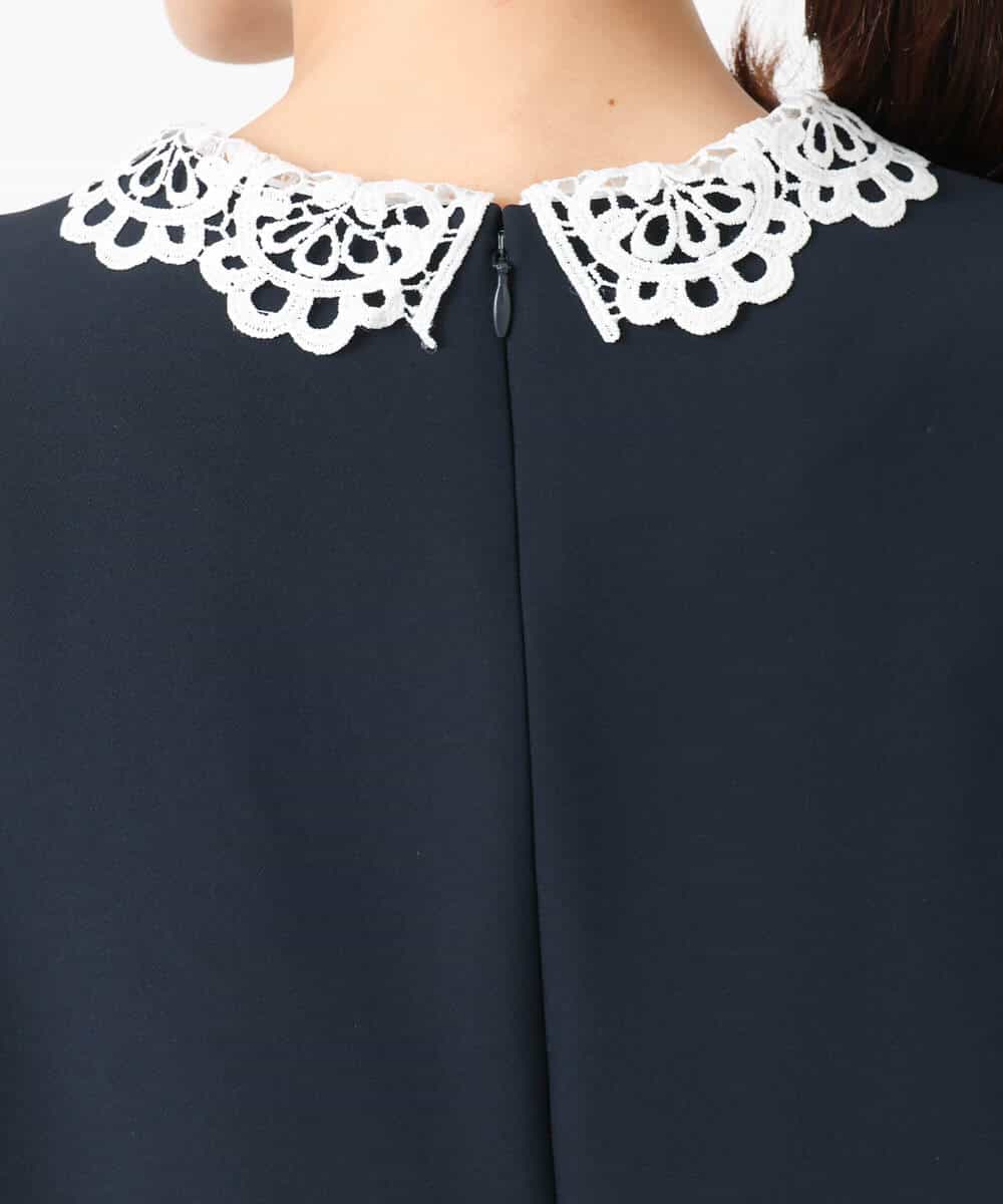 FKEFD13230 MK MICHEL KLEIN(MK ミッシェルクラン) レース衿付きサックワンピース/防シワ/洗える ネイビー