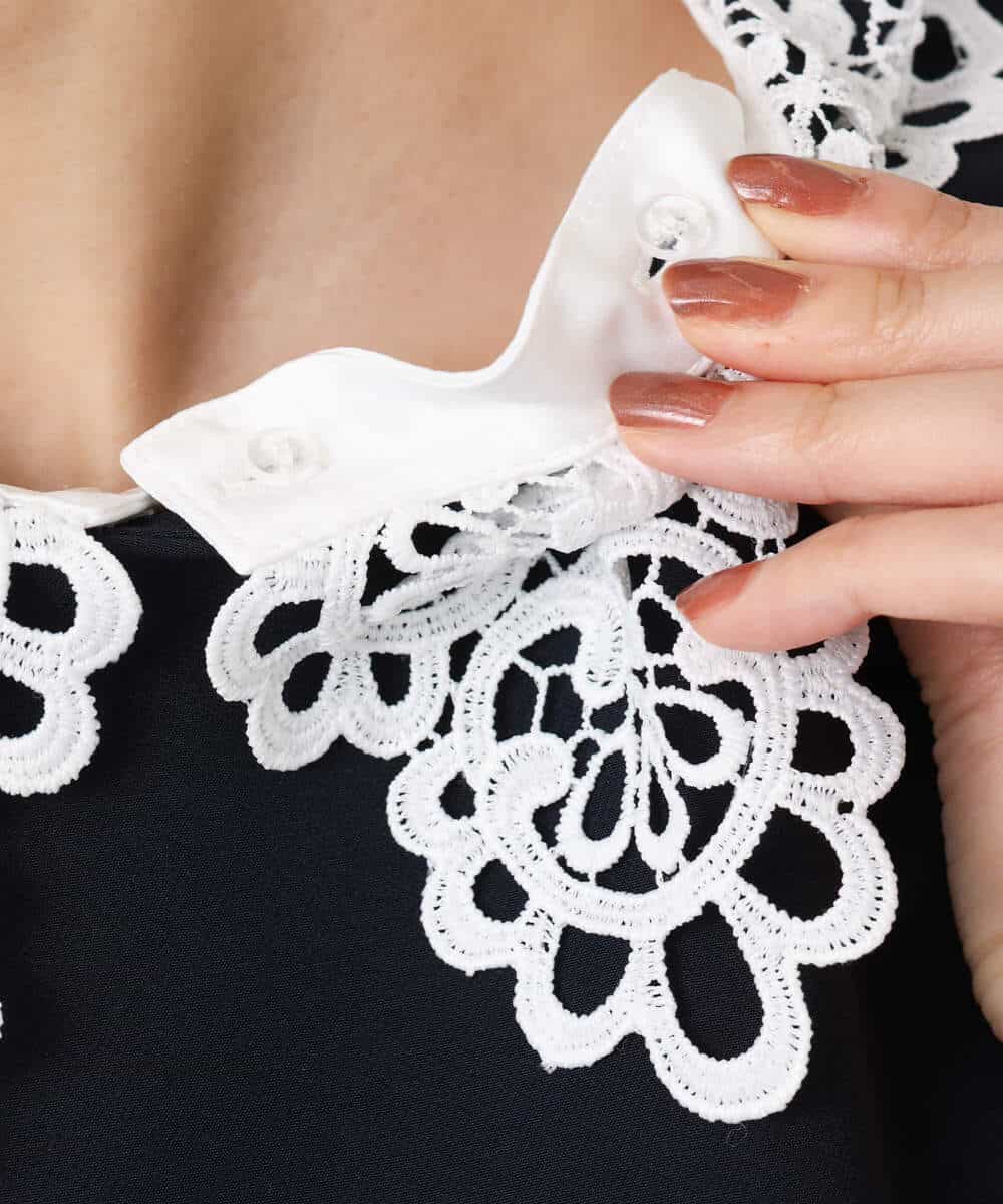 FKEFD13230 MK MICHEL KLEIN(MK ミッシェルクラン) レース衿付きサックワンピース/防シワ/洗える ネイビー