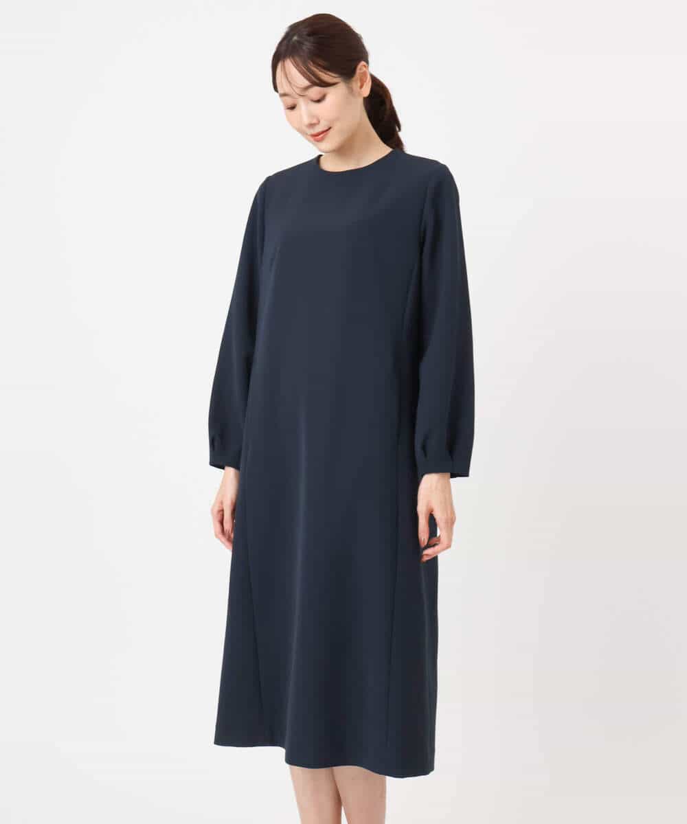 FKEFD13230 MK MICHEL KLEIN(MK ミッシェルクラン) レース衿付きサックワンピース/防シワ/洗える ネイビー