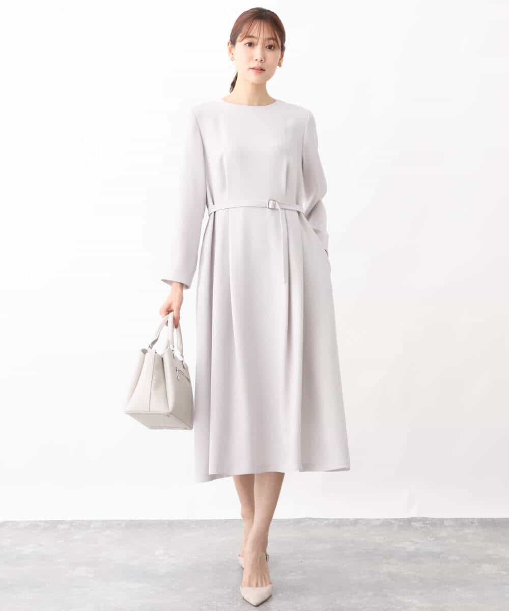 FKEFV10230 MK MICHEL KLEIN(MK ミッシェルクラン) ベルト付きフレアワンピース/制菌加工/洗える グレージュ