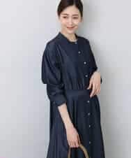 FKEGA31210 MK MICHEL KLEIN(MK ミッシェルクラン) デニムライク前開きワンピース/洗える ネイビー