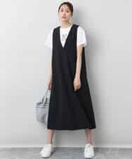 FKEGA35210 MK MICHEL KLEIN(MK ミッシェルクラン) リネンライクVネックジャンパースカート/洗える ベージュ