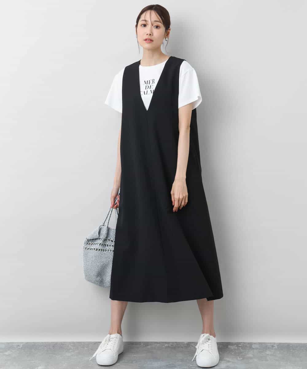FKEGA35210 MK MICHEL KLEIN(MK ミッシェルクラン) リネンライクVネックジャンパースカート/洗える ベージュ