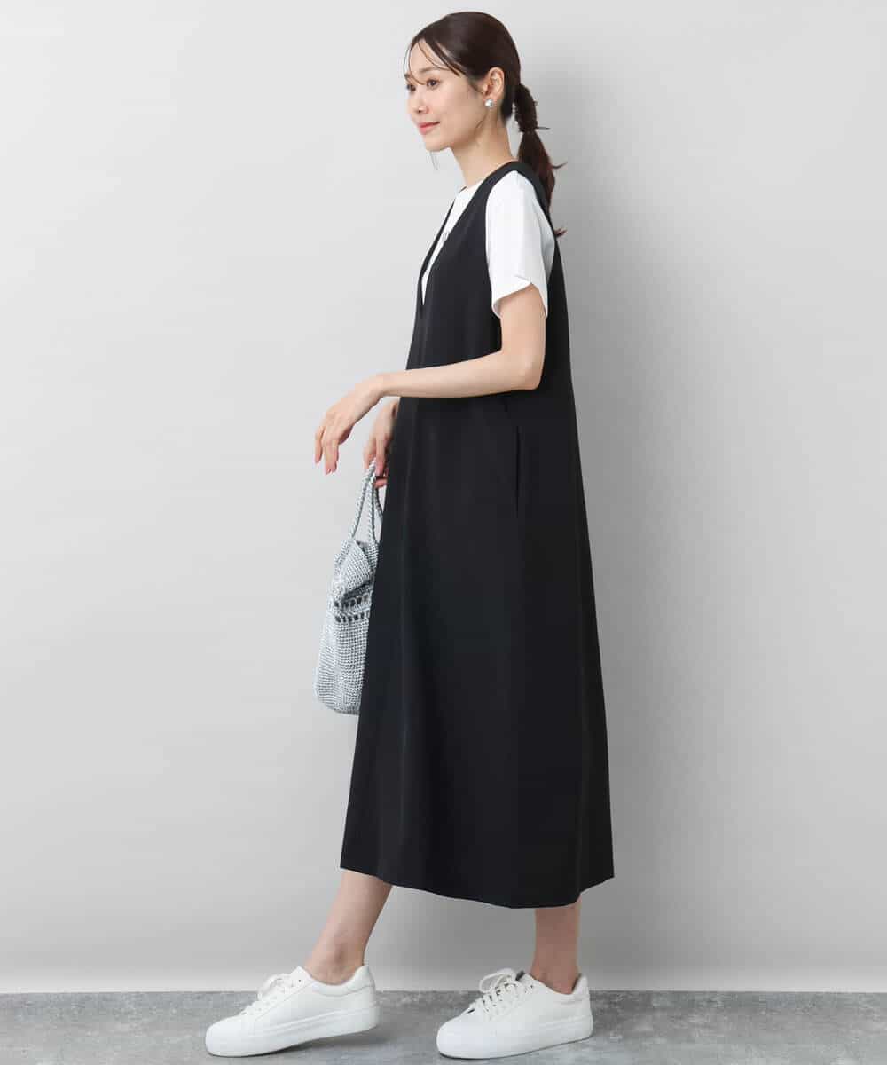 FKEGA35210 MK MICHEL KLEIN(MK ミッシェルクラン) リネンライクVネックジャンパースカート/洗える ベージュ