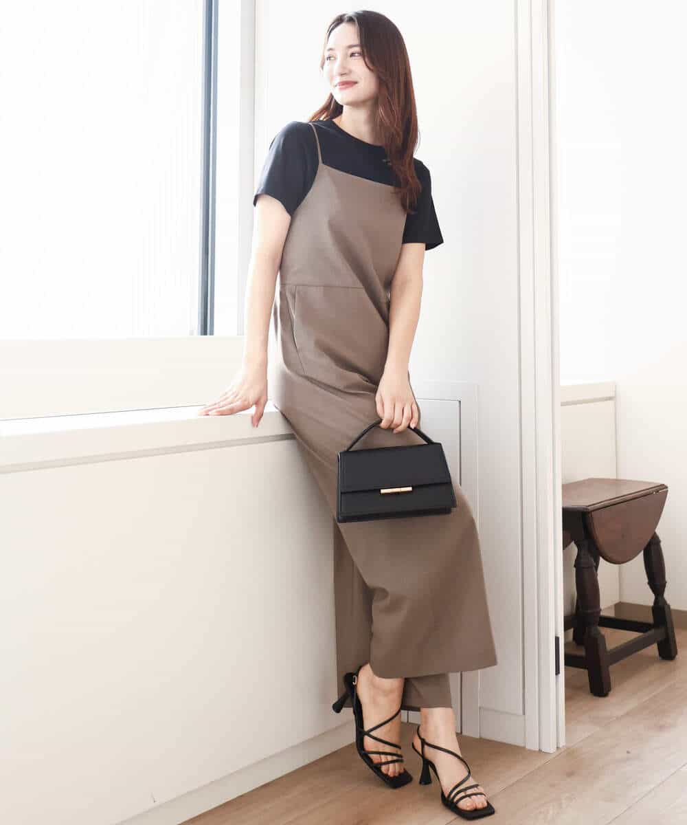 FKEGA45210 MK MICHEL KLEIN(MK ミッシェルクラン) リネンライクコンビネゾン/洗える チャコール