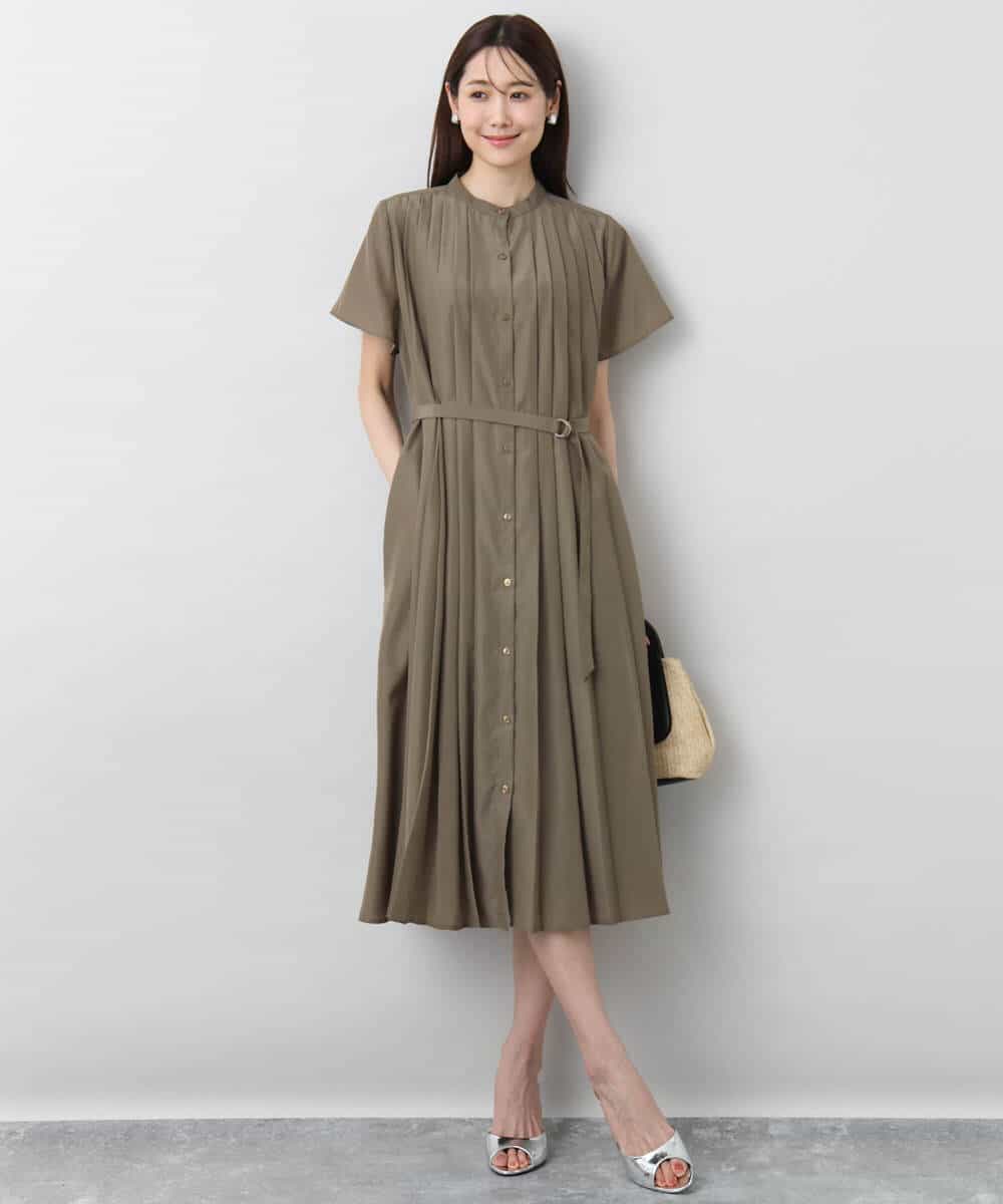 FKEGA48220 MK MICHEL KLEIN(MK ミッシェルクラン) フロントタックデザインワンピース/2way/洗える ネイビー