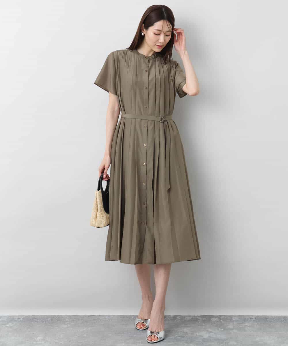 FKEGA48220 MK MICHEL KLEIN(MK ミッシェルクラン) フロントタックデザインワンピース/2way/洗える ネイビー