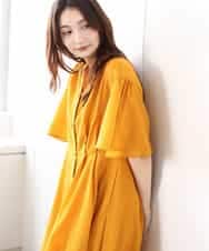 FKEGA50230 MK MICHEL KLEIN(MK ミッシェルクラン) キーネックコットンワンピース/洗える ヒマワリ（無地）