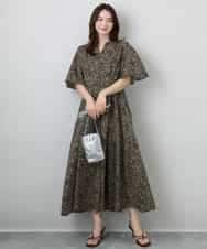 FKEGA50230 MK MICHEL KLEIN(MK ミッシェルクラン) キーネックコットンワンピース/洗える モカ（柄）