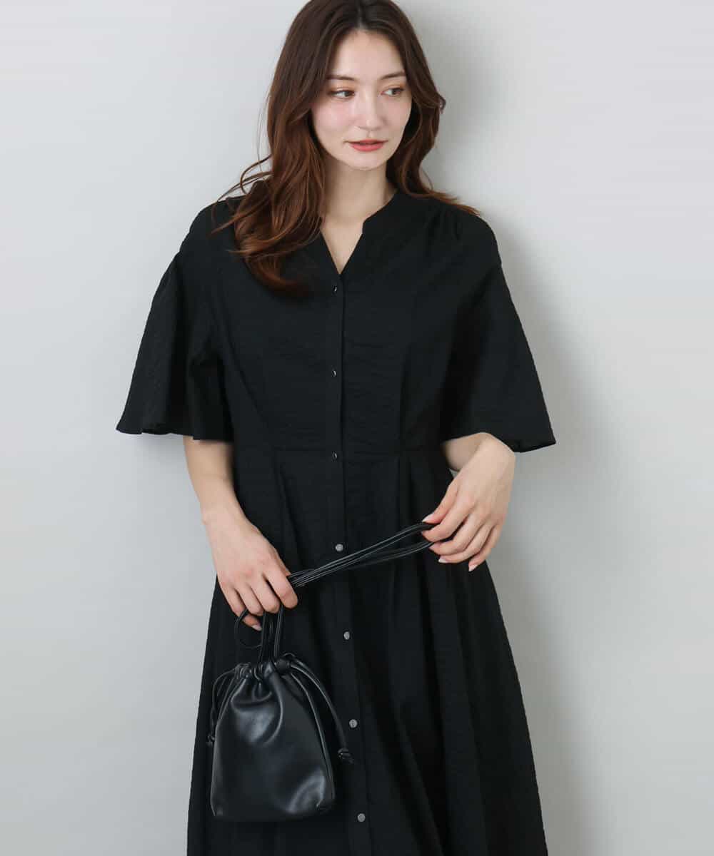 FKEGA50230 MK MICHEL KLEIN(MK ミッシェルクラン) キーネックコットンワンピース/洗える モカ（柄）