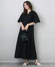 FKEGA50230 MK MICHEL KLEIN(MK ミッシェルクラン) キーネックコットンワンピース/洗える ブラック（無地）