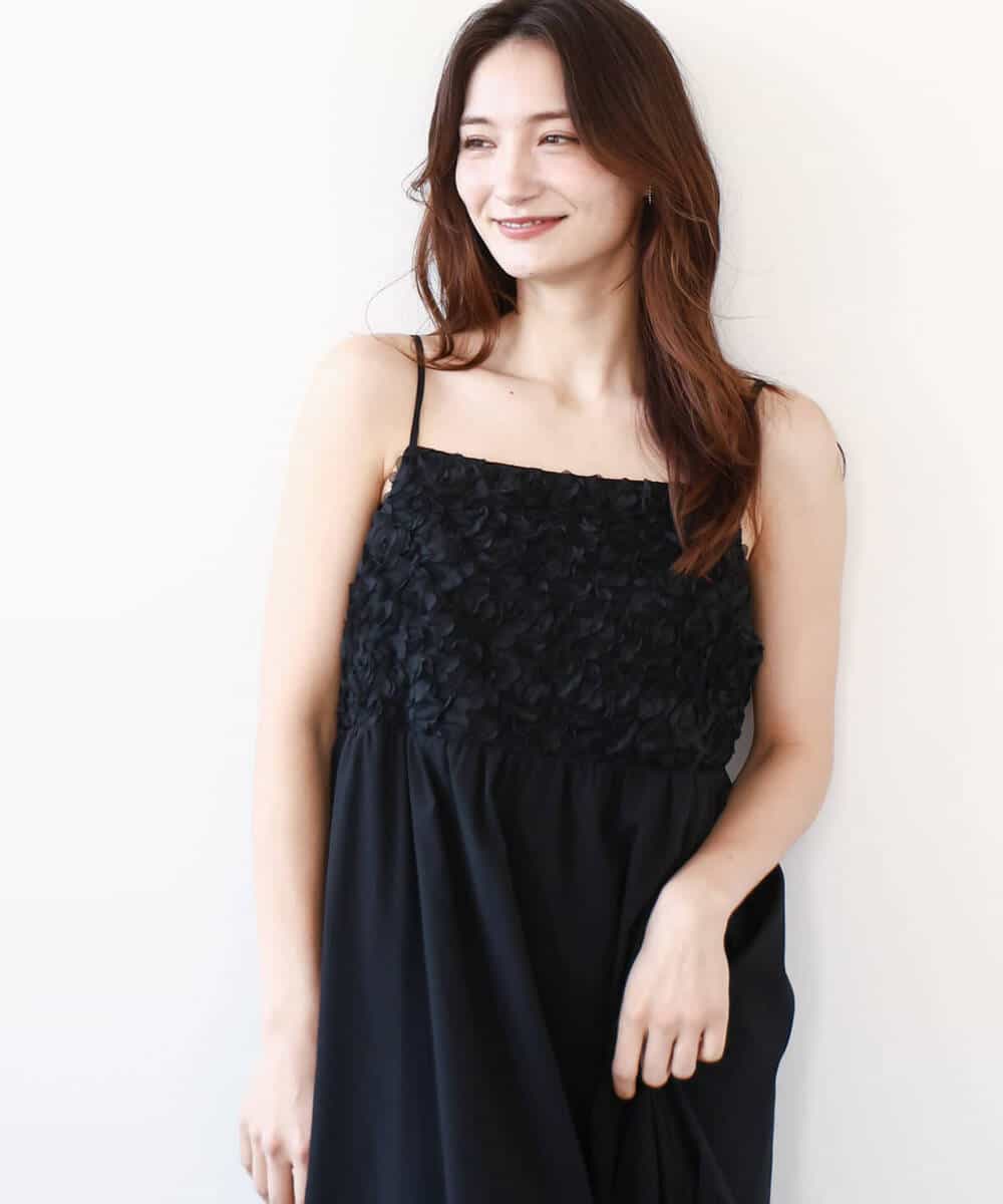 FKEGA51230 MK MICHEL KLEIN(MK ミッシェルクラン) フラワー3D刺繍ティアードキャミワンピース/洗える ブラック