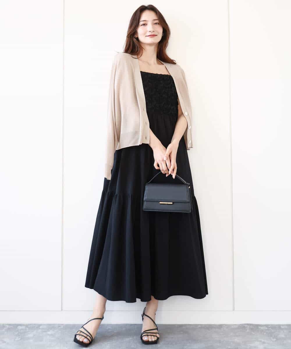 FKEGA51230 MK MICHEL KLEIN(MK ミッシェルクラン) フラワー3D刺繍ティアードキャミワンピース/洗える ブラック