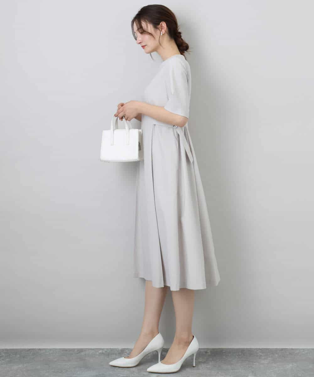 FKEGA55230 MK MICHEL KLEIN(MK ミッシェルクラン) サイドベルトデザイン ウエストタックストレッチワンピース/洗える ダークグレー