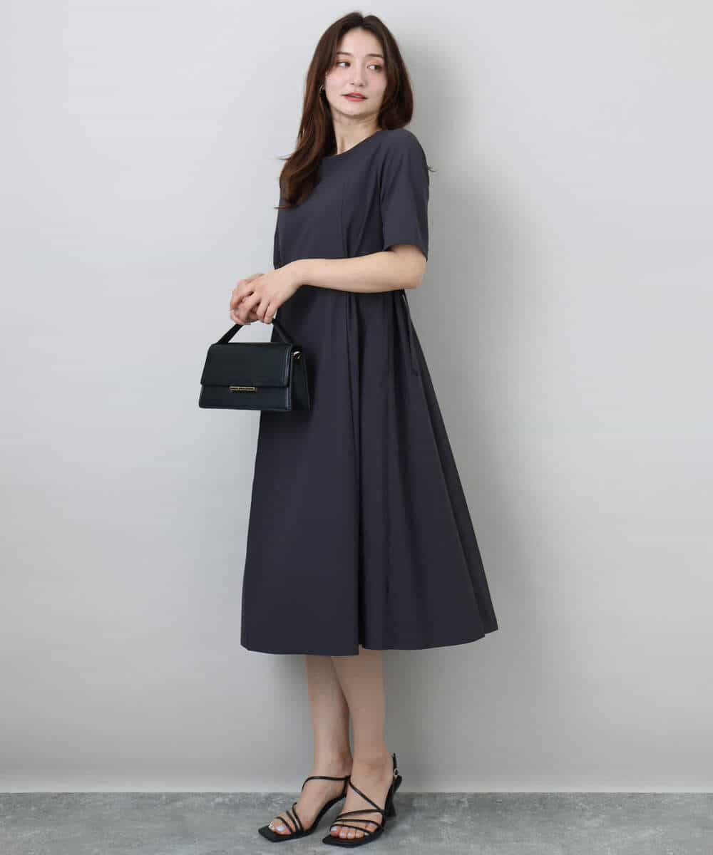 FKEGA55230 MK MICHEL KLEIN(MK ミッシェルクラン) サイドベルトデザイン ウエストタックストレッチワンピース/洗える ダークグレー