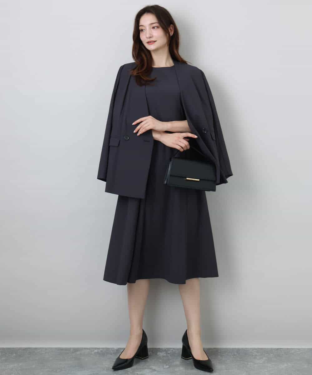 FKEGA55230 MK MICHEL KLEIN(MK ミッシェルクラン) サイドベルトデザイン ウエストタックストレッチワンピース/洗える ダークグレー