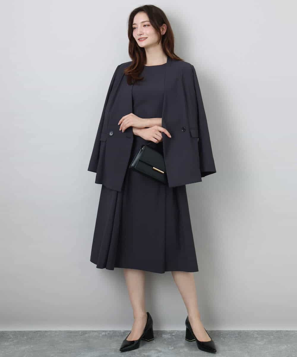 FKEGA55230 MK MICHEL KLEIN(MK ミッシェルクラン) サイドベルトデザイン ウエストタックストレッチワンピース/洗える ダークグレー