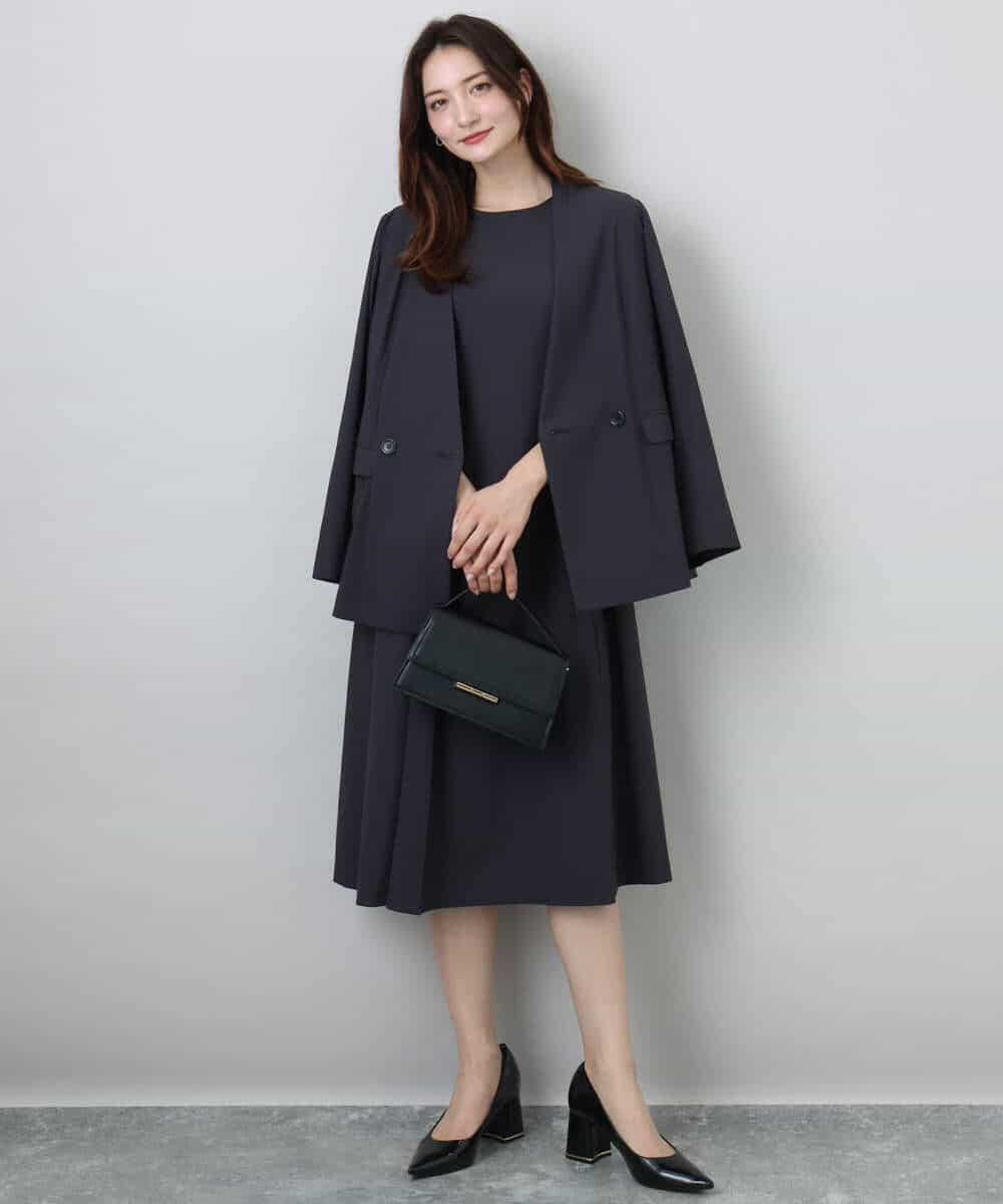 FKEGA55230 MK MICHEL KLEIN(MK ミッシェルクラン) サイドベルトデザイン ウエストタックストレッチワンピース/洗える ダークグレー