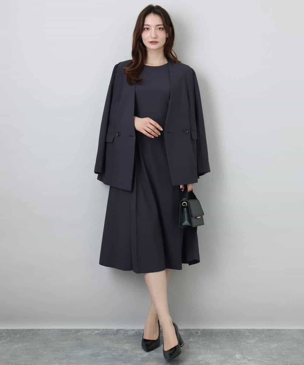 FKEGA55230 MK MICHEL KLEIN(MK ミッシェルクラン) サイドベルトデザイン ウエストタックストレッチワンピース/洗える ダークグレー