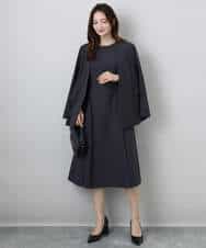 FKEGA55230 MK MICHEL KLEIN(MK ミッシェルクラン) サイドベルトデザイン ウエストタックストレッチワンピース/洗える ダークグレー