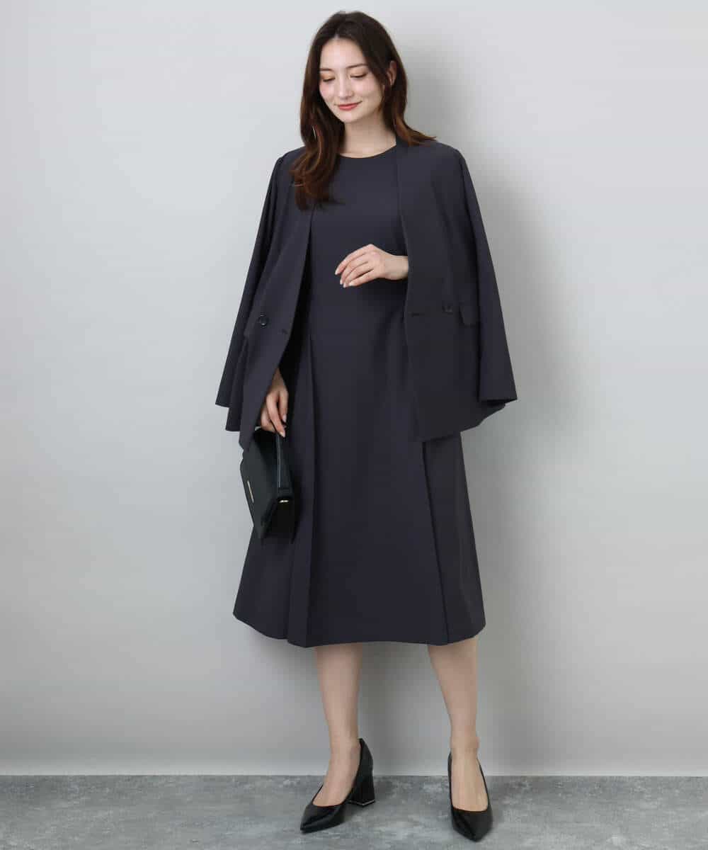 FKEGA55230 MK MICHEL KLEIN(MK ミッシェルクラン) サイドベルトデザイン ウエストタックストレッチワンピース/洗える ダークグレー