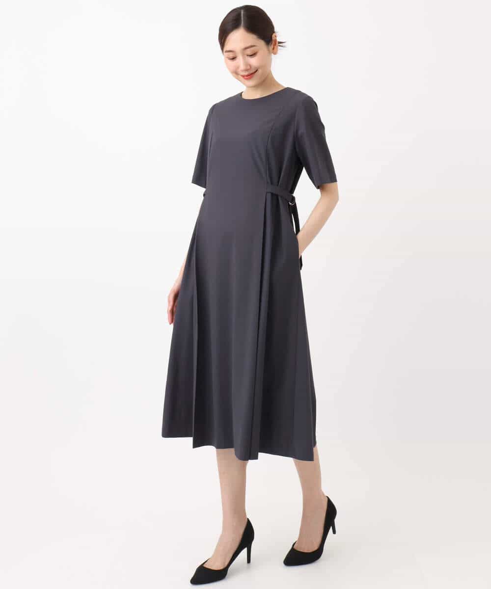 FKEGA55230 MK MICHEL KLEIN(MK ミッシェルクラン) サイドベルトデザイン ウエストタックストレッチワンピース/洗える ダークグレー