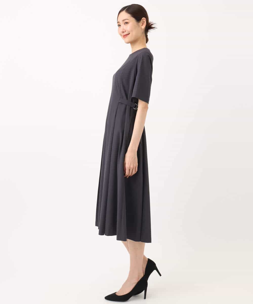 FKEGA55230 MK MICHEL KLEIN(MK ミッシェルクラン) サイドベルトデザイン ウエストタックストレッチワンピース/洗える ダークグレー