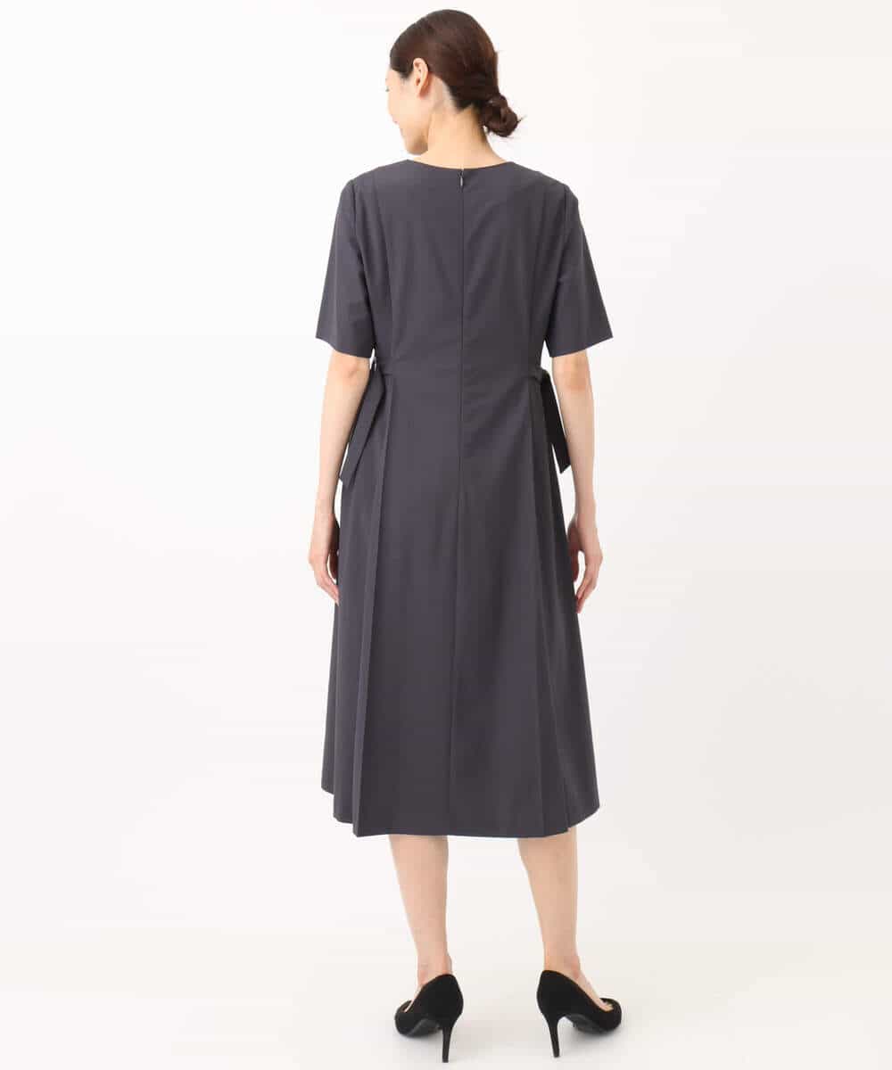FKEGA55230 MK MICHEL KLEIN(MK ミッシェルクラン) サイドベルトデザイン ウエストタックストレッチワンピース/洗える ダークグレー